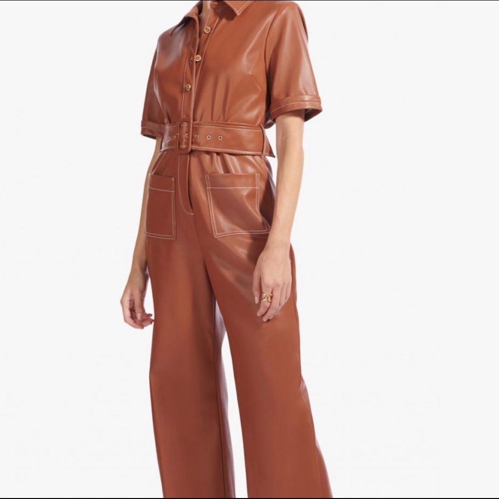 Staud vegan leather jumpsuit